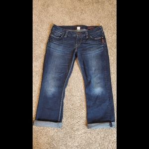 Women's Silver Cropped Jeans Santorini Capri Size 31 Dark Wash